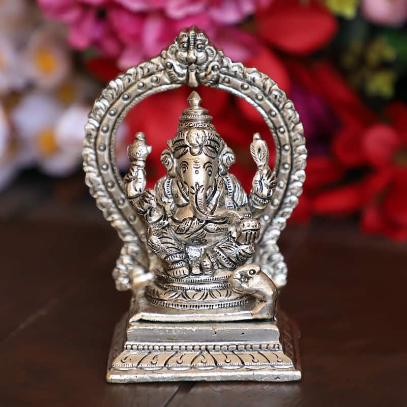 Cottage Handicraft ,Silver Ganesh Arch Statue with Free Elephant Gift - 9.5cm x 6cm x 13cm