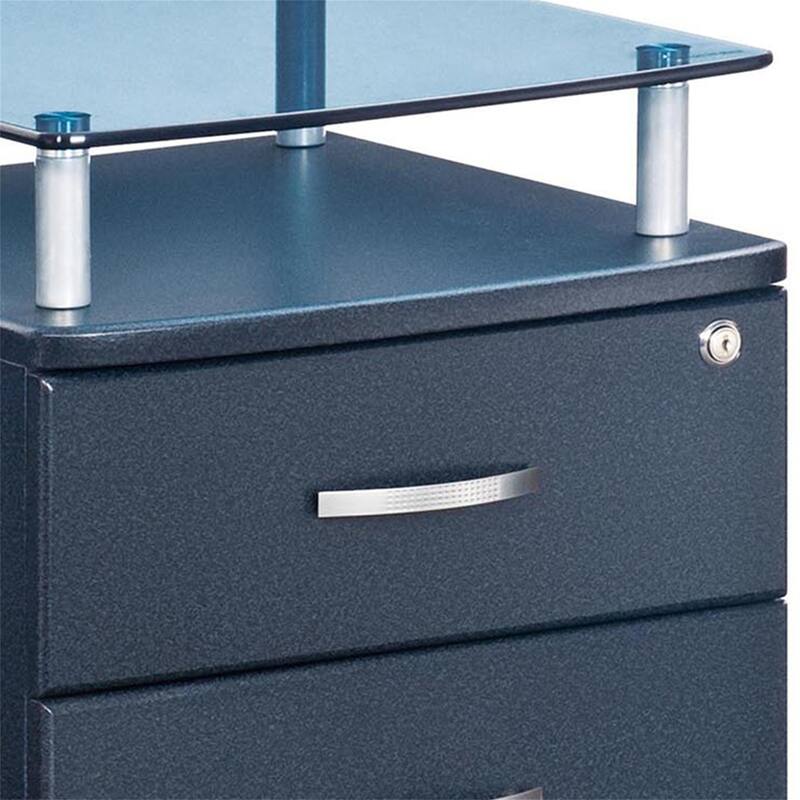 Graphite Mobile Rolling File Cabinet with Glass Top