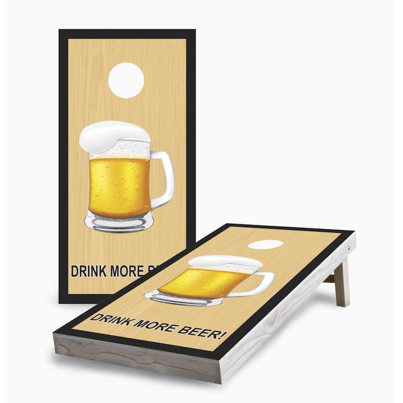 Drink More Beer Mug Cornhole Game (Choose Wraps or Boards) - 2x4 Boards (24" x 48") - Include Hole Lights