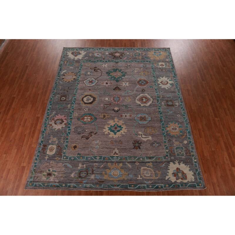 Hand Knotted Oriental 100% Wool Carpet Transitional All-Over Purples Oushak Area Rug - 11' 9'' X 9' 4''