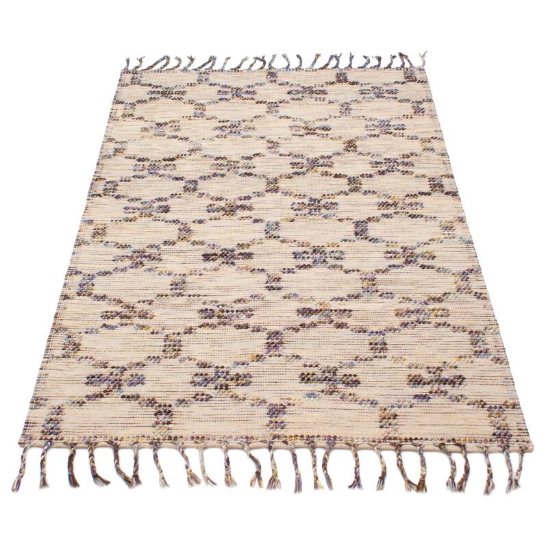 ECARPETGALLERY Braid weave Sienna Light Khaki Wool Rug - 5'0 x 8'0
