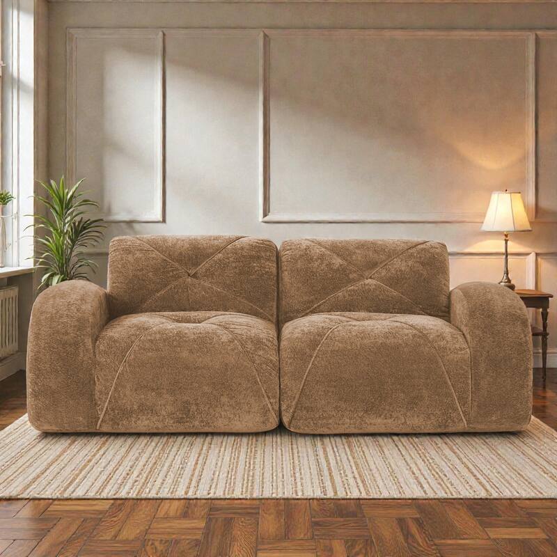 2 Seater Tufted Velvet Sofa, Boneless Cloud Couch with 32D High Density Foam, No Assembly Living Room Sofa