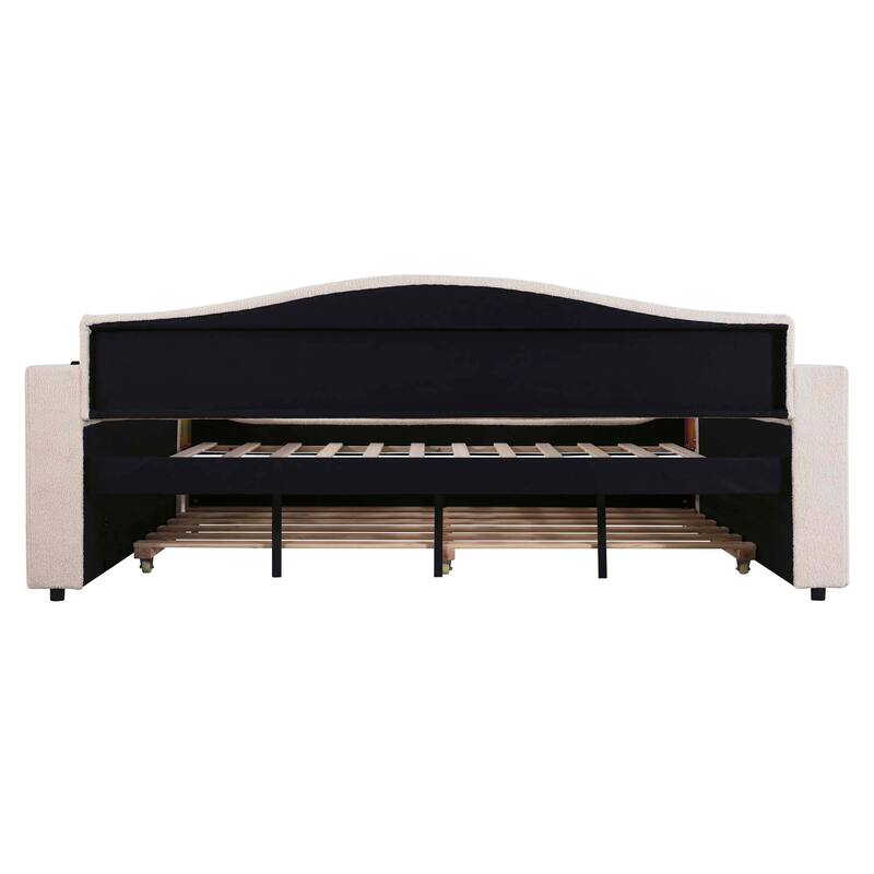 Daybed with Storage Armrests, Trundle & Latest Integrated Bluetooth Audio System
