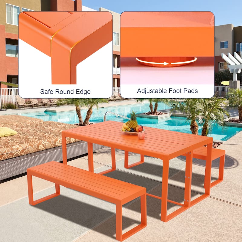 Aoodor 3-Piece Outdoor Patio Dining Set, Aluminum Furniture Set with 1 Rectangular Picnic Table and 2 Benches - N/A
