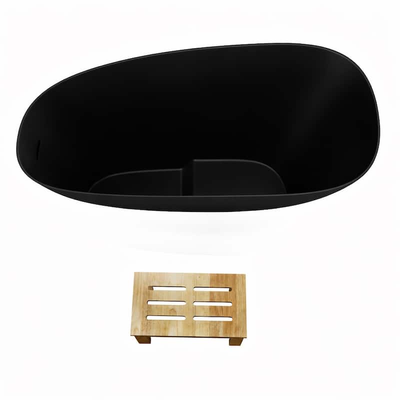 Modern Japanese Solid Surface Soaking Bathtub in White and Black
