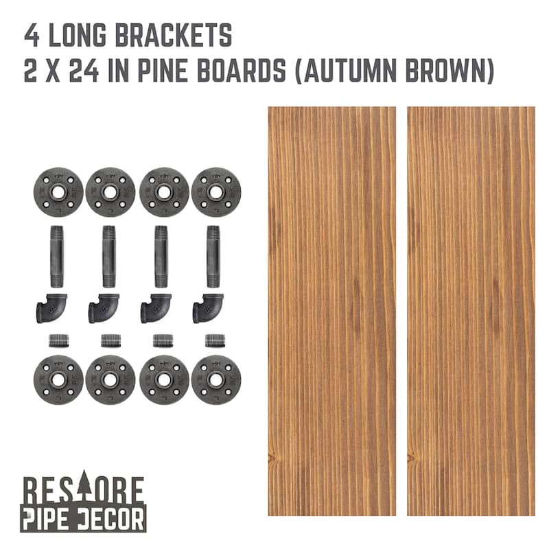 Restore Wood 24 in. Wall Shelf, L-Shape Steel Pipe Brackets, Set of 2