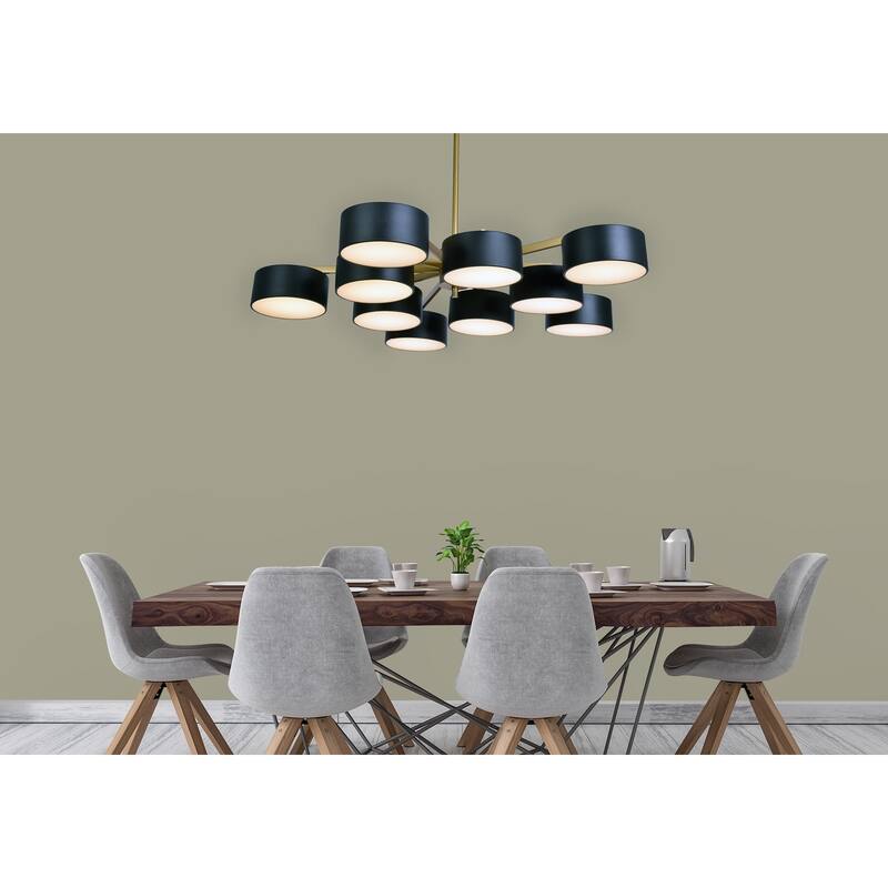 10 Light Gold Iron Frame Flush Mount With Black Shades