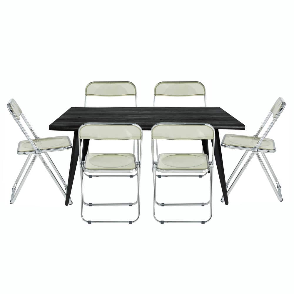 LeisureMod Lawrence Acrylic Folding Dining Chairs and Dining Table Set