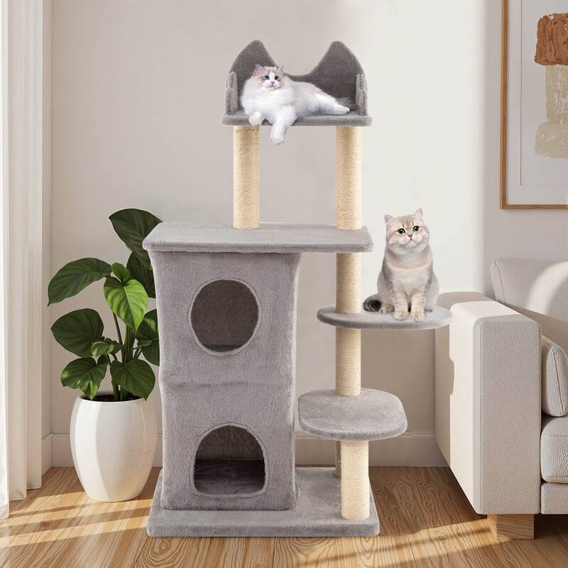 Costway 48.5 inch Cat Tree for Indoor Cat with 2-story Condo, 3 - as pic shows - See Details