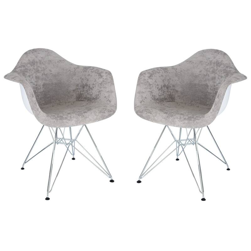 Willow Velvet Accent Armchair with Eiffel Chrome Base Set of 2 by LeisureMod - 25 x 31 x 25 - Gray