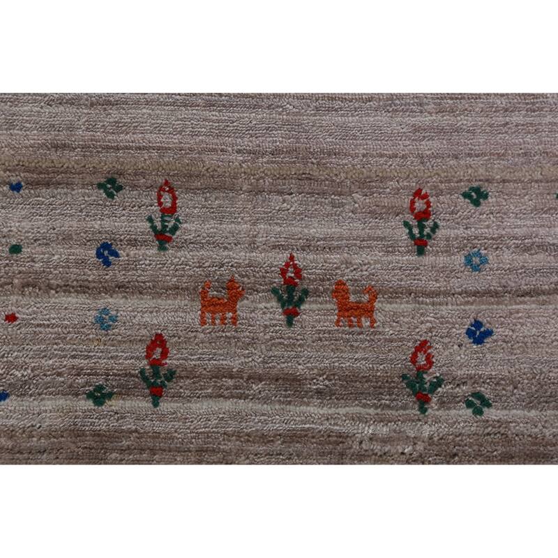 Hand Knotted Oriental Viscose Silk Carpet Tribal Stripe Greys & Charcoal Gabbeh Area Rug - 12' 5'' X 9' 3''