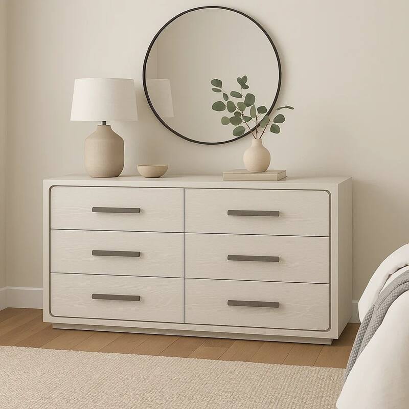 Thorne 6 Drawer 62 Inch Wide Dresser, White Oak Solid Wood Bedroom Storage