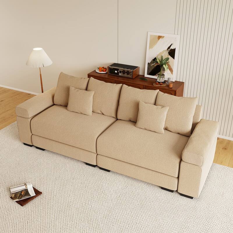 Rossetta Modern 92" Oversized Deep Seating Design Corduroy Fabric Extra-Wide Armrests Modular Sectional Couch, with Pillows