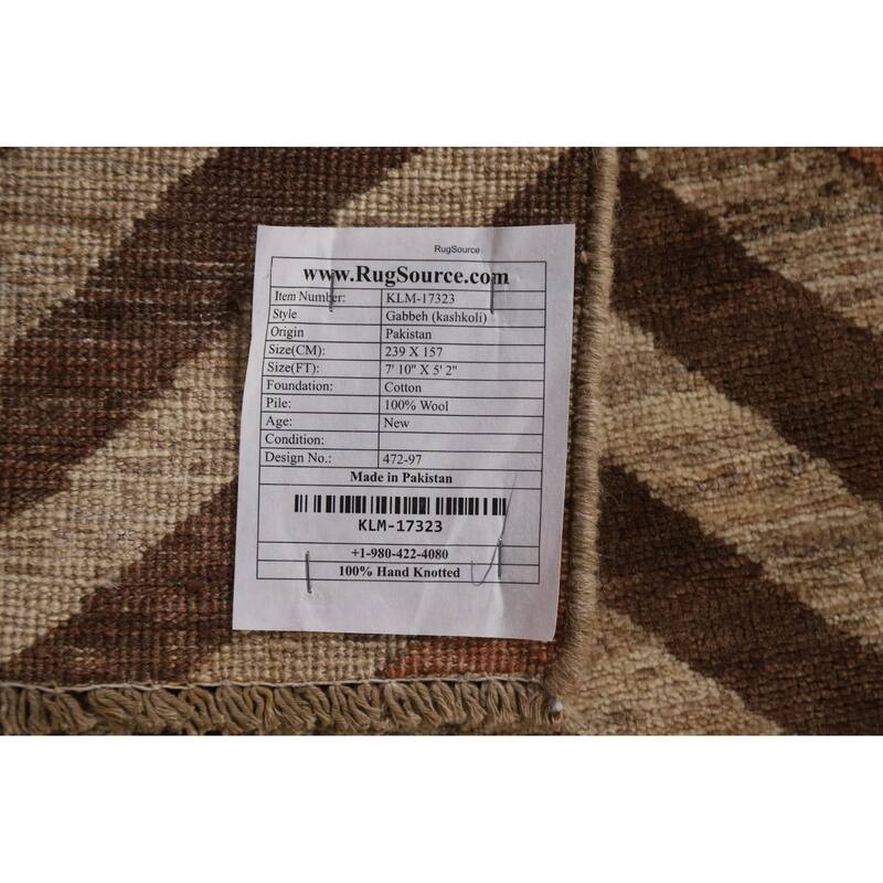 Geometric Gabbeh Kashkoli Oriental Area Rug Hand-knotted Wool Carpet - 5'2" x 7'10"