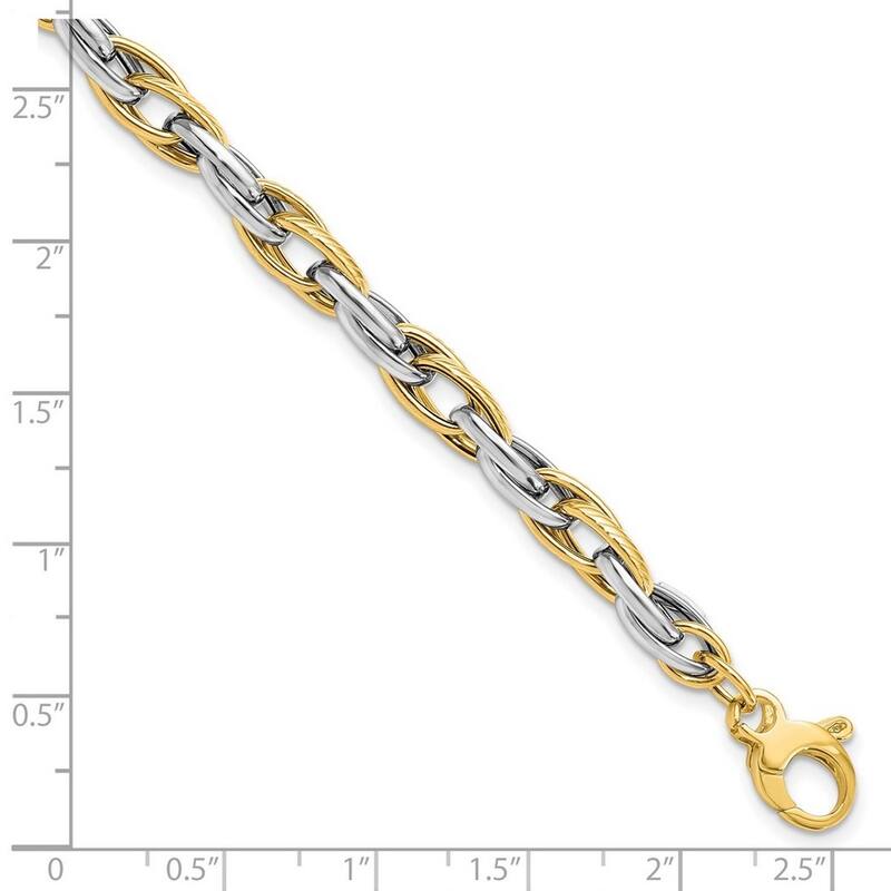 Curata 4.67mm 14k Two tone Gold Polished With .5inch Ext. Bracelet 7.5 Inch