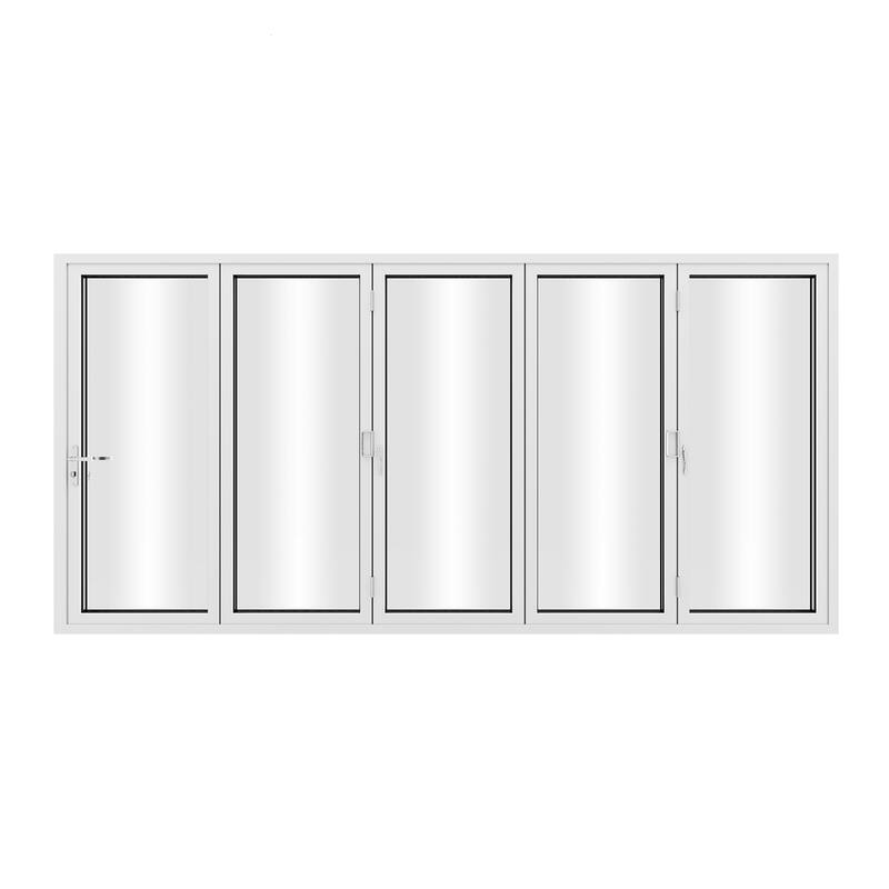 KaMic 168"×80" 5 Panels Aluminum Folding Door In White,Folded Out From Right To Left Model #:FD5PWH16880-RL