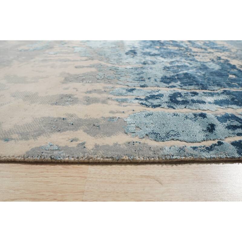 EORC Hand-Knotted Wool Hand-Crafted Rug, Ivory/Dark Teal | Elegant and Durable Area Rug for Enhancing the Comfort and St