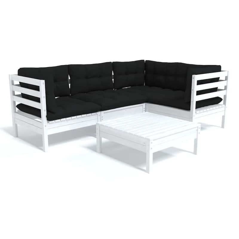 vidaXL Solid Pinewood Patio Lounge Set 5 Piece with Cushions Multi Colors - 25" x 25" x 24.6"