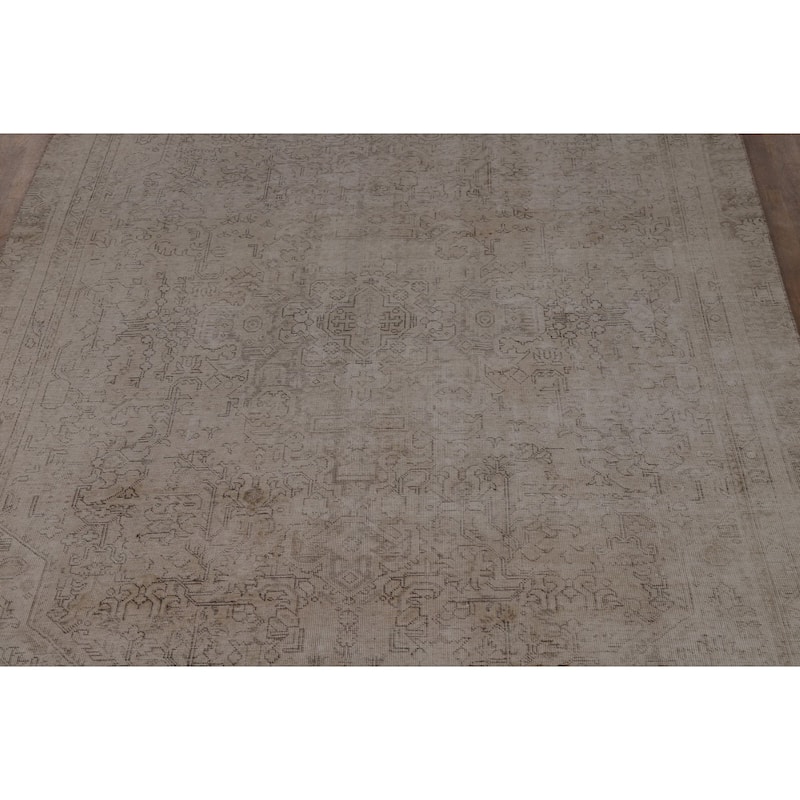Tabriz Persian Vintage Rug Handmade Beige Wool Carpet - 6'9" x 10'0"