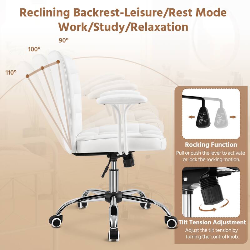Yaheetech Mid-Back PU Leather Upholstered Office Chair with Padded Arms&Rolling Wheels