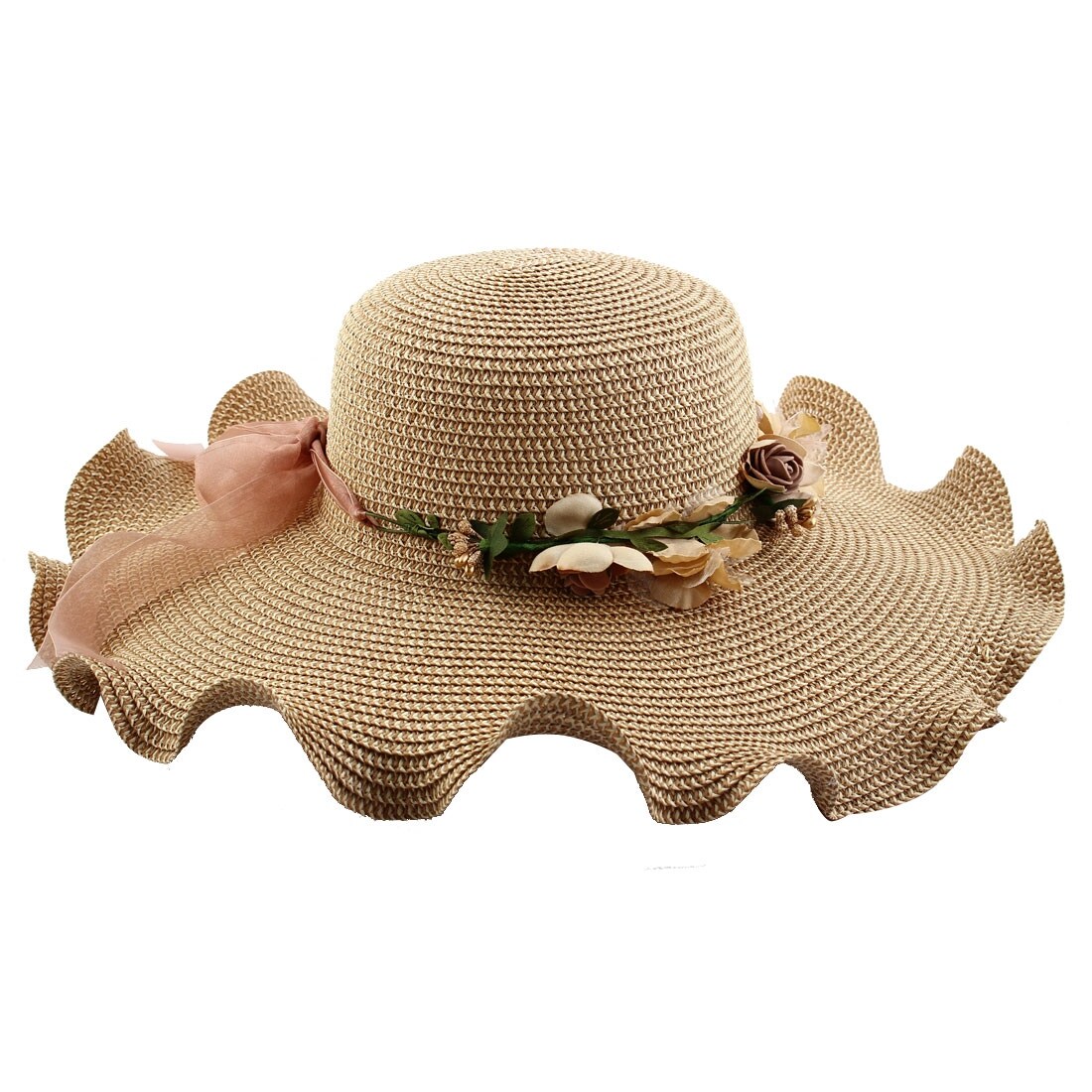 Download Women Lady Rmovable Garland Brimmed Beach Hat Floppy Topee Sun Cap Beige Overstock 17609237