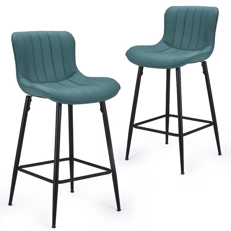 Set of 2 26 Inch Modern Faux Leather Barstools - Green