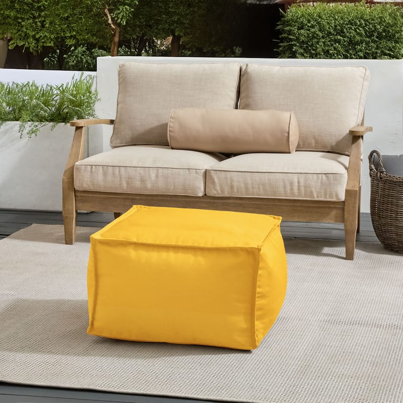 Sorra Home Sunbrella Outdoor Top Stitch Solid Bean Pouf - Canvas Sunflower - Medium