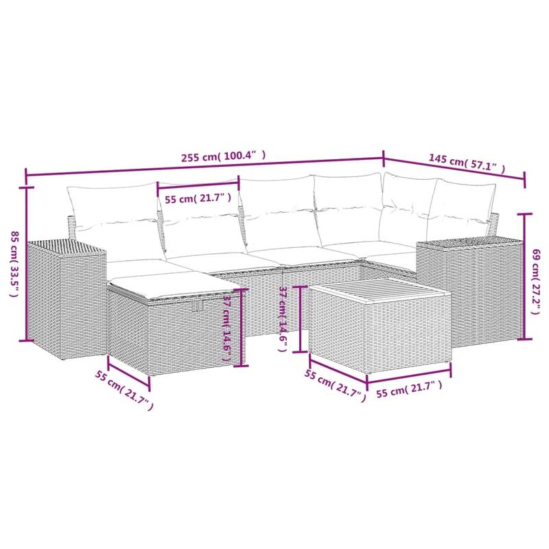 vidaXL Patio Sofa Set with Cushions Outdoor Furniture 7 Piece Poly Rattan