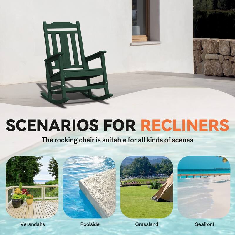 Outdoor Patio HDPE Rocking Chiar, Extra Wide Seat & Backrest