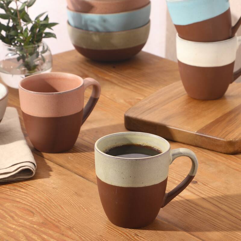 Gibson Elite William Crest 4 Piece Coffee Mug Set, 15oz Stoneware Cups, Reactive Glaze Finish, Round Large Coffee Mugs