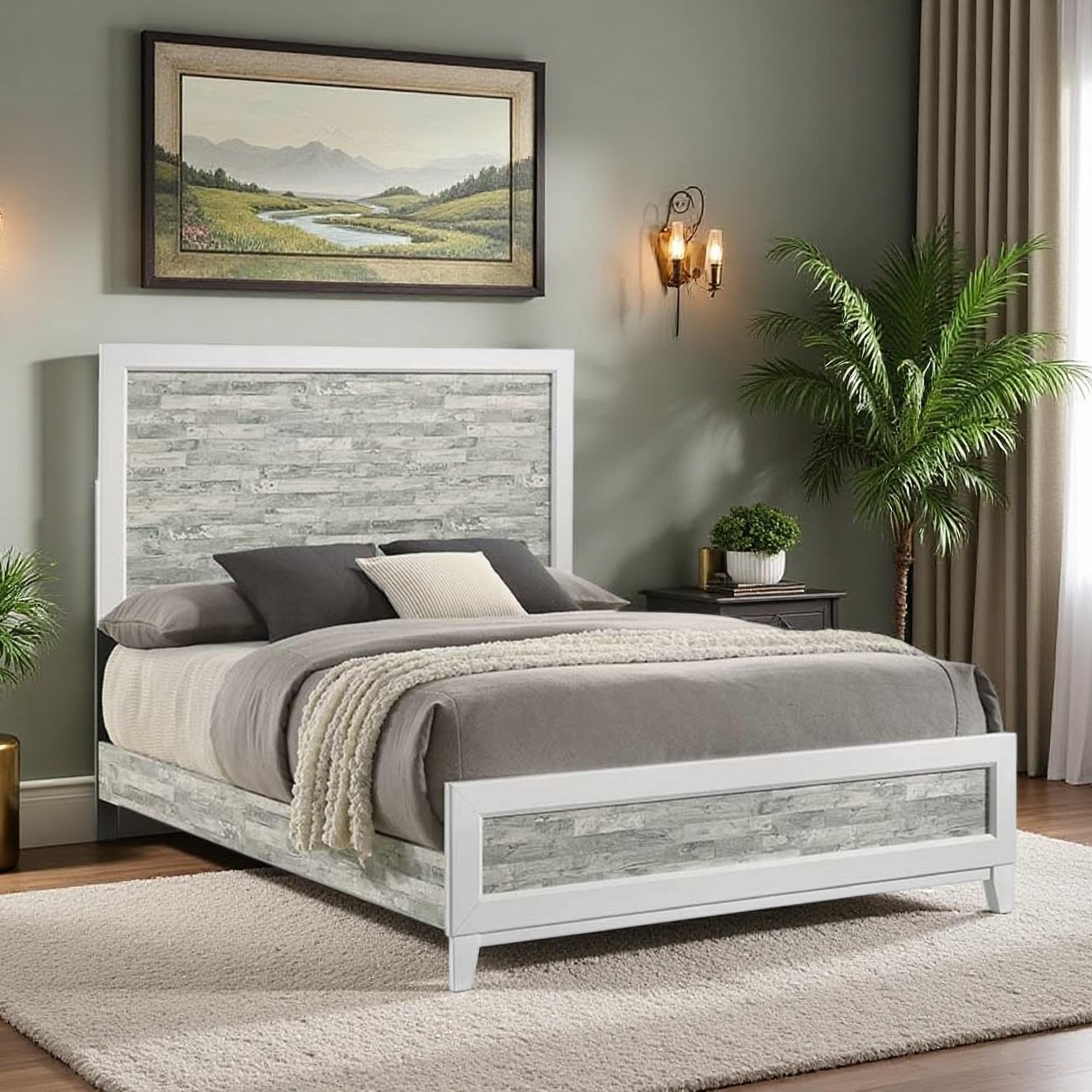 Queen Size Wood Panel Bed with Modern Style and Two-Tone Finish