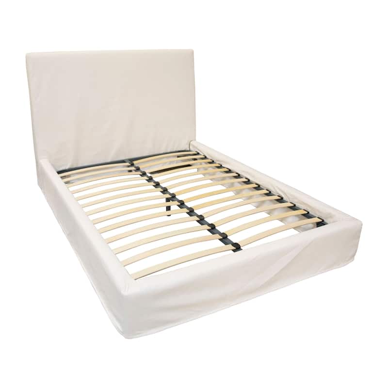 Collette Natural White Cotton Slip Cover Style Platform Panel Bed
