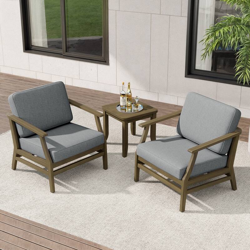 Teak Outdoor Bistro Set with Weather-Resistant Cushions (3-Piece Set)