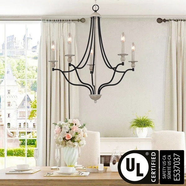 Farmhouse 5 Light French Country Candle Chandelier for Dining Room with UL Certified 27.5 Inches