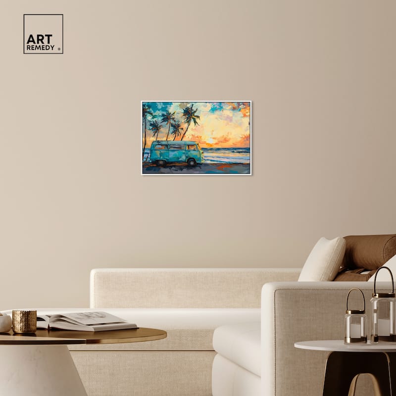 Art Remedy Old School Spring Break Framed Colorful Coastal 1 Piece Canvas Wall Art