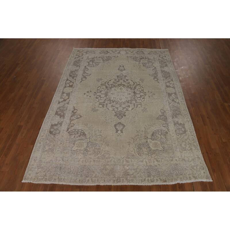 Distressed Tabriz Persian Area Rug Handmade Wool Carpet - 6'7"x 9'2"