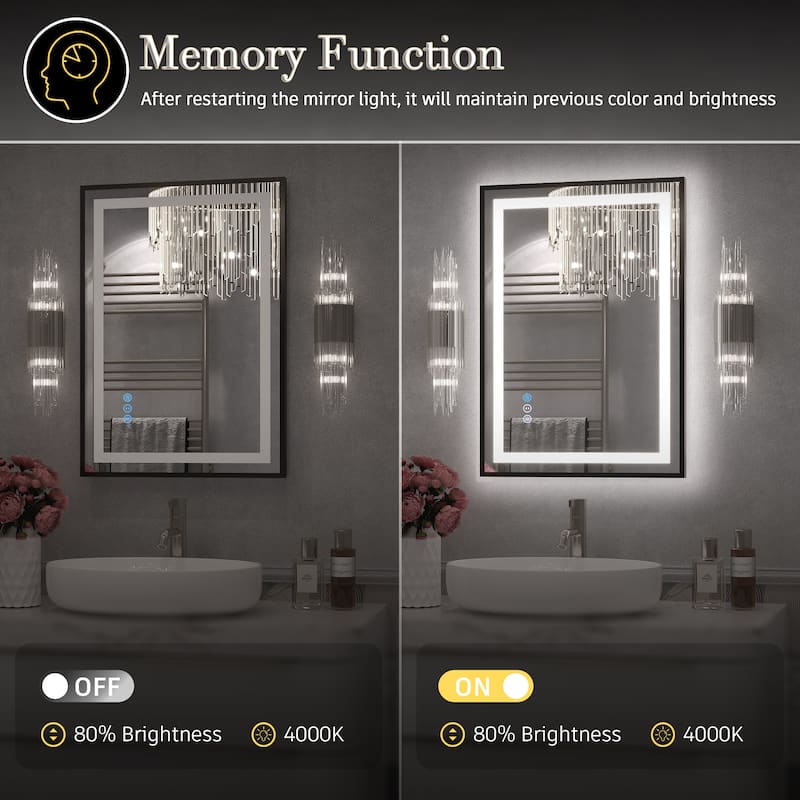 KIOTEE 24V Ultra-Bright LED Bathroom Mirror, Anti-Fog, Tempered Glass