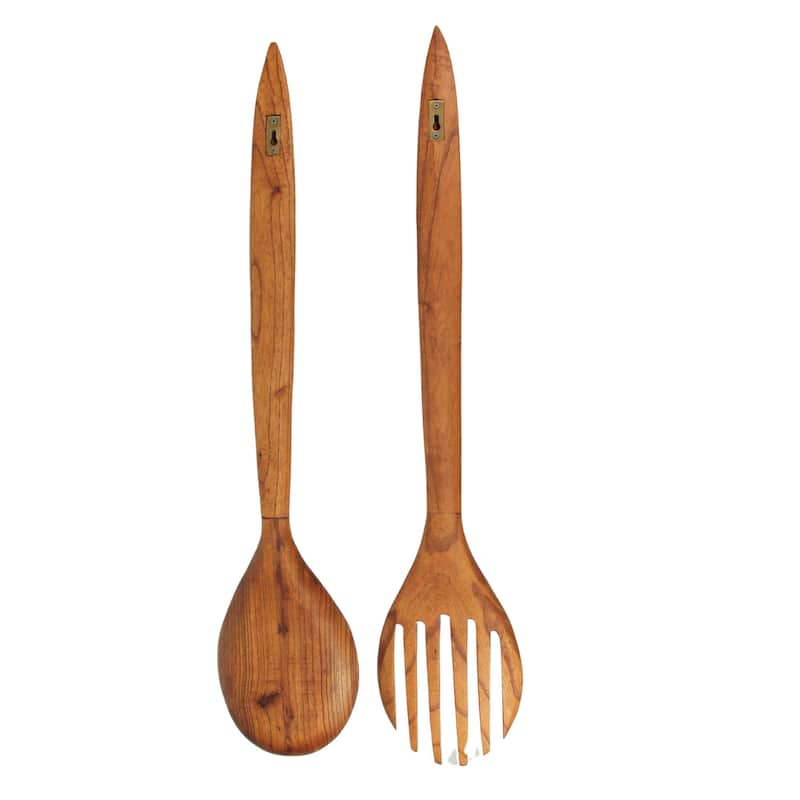 Oversized Wooden Fork & Spoon Wall Decor - Rustic Minimalist Art,