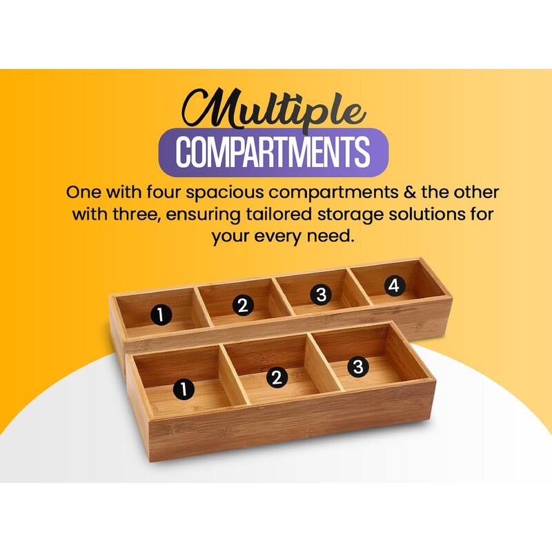 YBM Home & Kitchen Brown Bamboo Wood 4-compartment Organizer Box