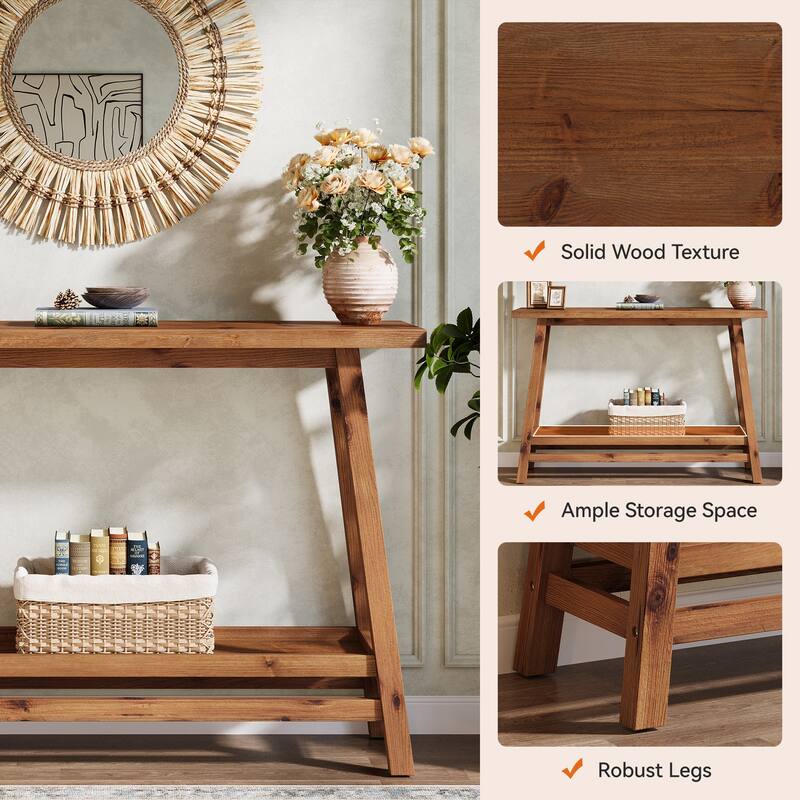 Solid Wood Console Table, 2-Shelf Entryway Table with Storage, Behind Couch Sofa Table Hallway Foyer Accent Table