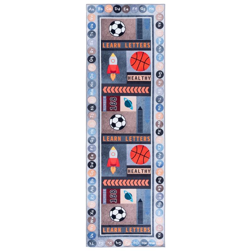 SAFAVIEH Santa Monica Kids Sakae Machine Washable & Slip Resistant Rug - 2'6" x 8' Runner - Grey/Blue