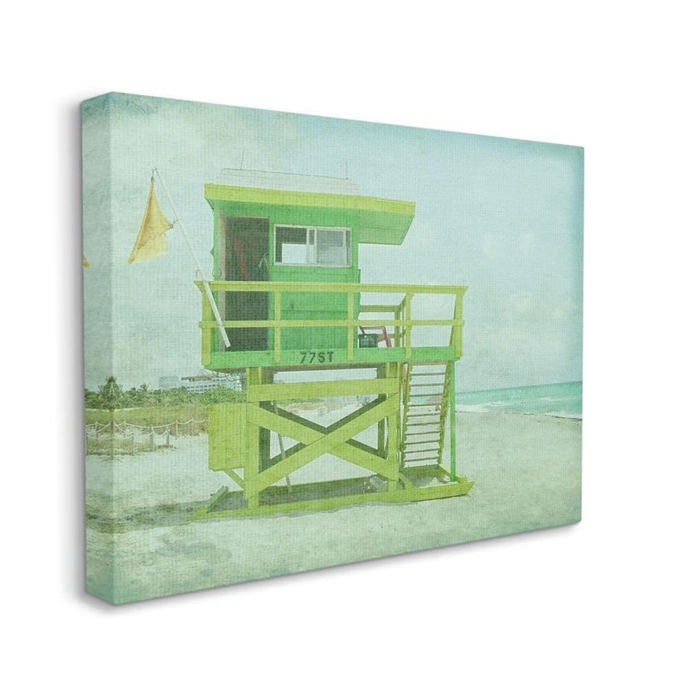 Stupell Vintage Green Lifeguard Stand Sandy Beach Photograph Canvas Wall Art