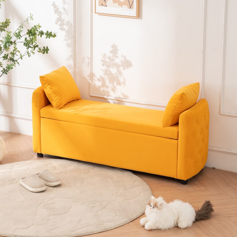 Storage Bench for Bedroom, 60" End of Bed Bench for King Size Bed Modern Upholstered Long Bench with Tufted Arm