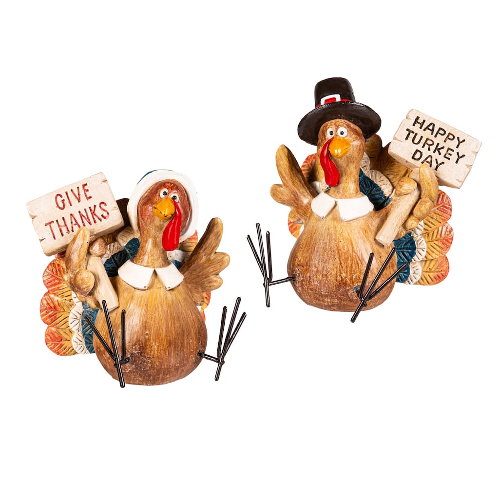3.75" Resin Thanksgiving Turkey with Metal Feet Tabletop Decor Set