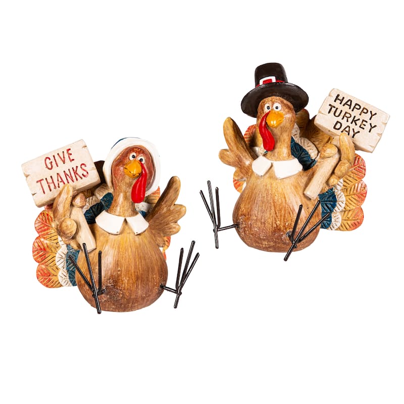 3.75" Resin Thanksgiving Turkey with Metal Feet Tabletop Decor Set