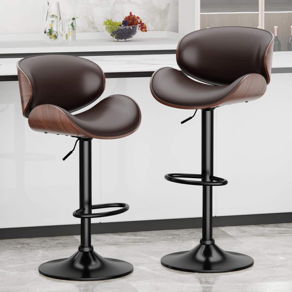 Bar Stools Adjustable Height Swivel Faux Leather Armless Barstools
