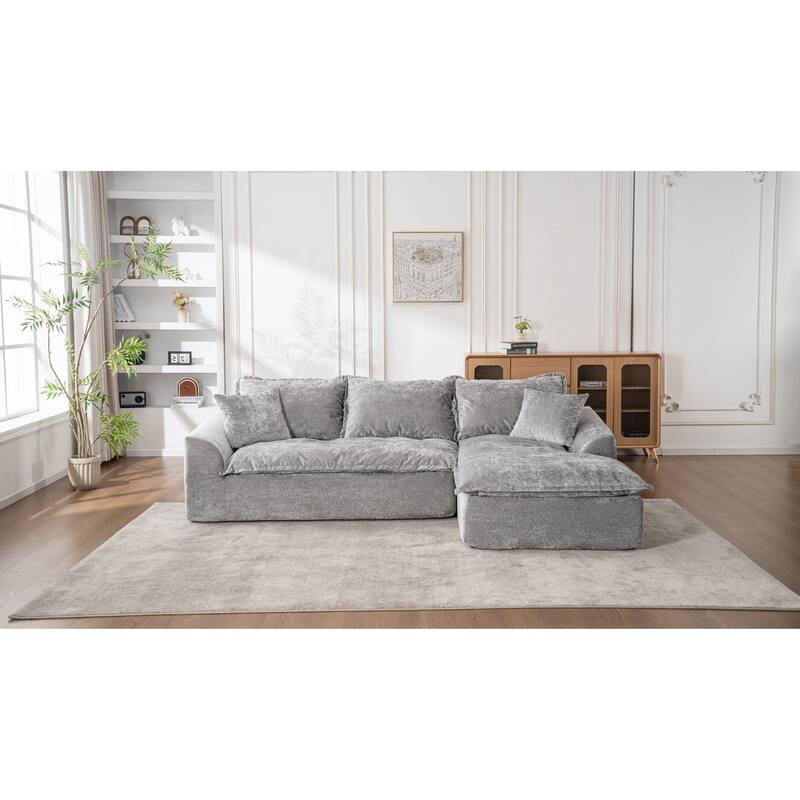 103" L-Shaped Cloud Sectional Sofa with Chaise, Upholstered Boneless Couches for Living Room, Modern Modular Chenille Sofa - Grey