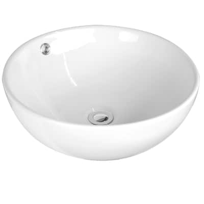 Sutherland White Ceramic Round Vessel Bathroom Sink with drain