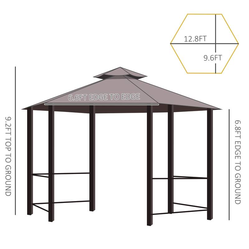 Outsunny 7' x 7' 2-Level Hexagon Outdoor Patio Gazebo Canopy Pavilion with Removable Mesh Curtains, Double Tiered Roof