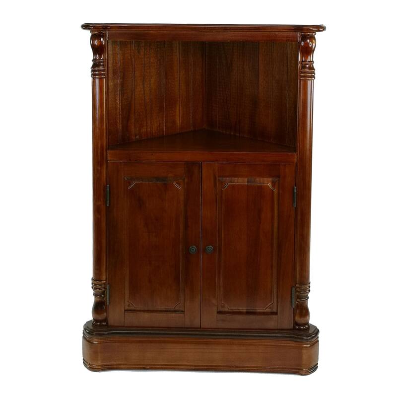 35 Inch Classic Wood Corner Cabinet, Open Shelf, 2 Door Cabinet, Brown
